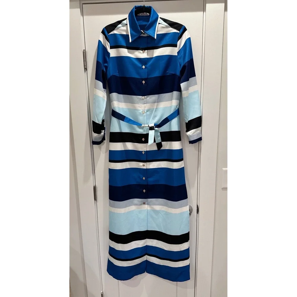 CK Bradley Monteith Caftan Button Down Maxi Dress Lexington Stripe Blue Medium